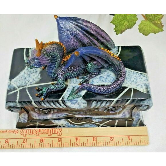 Vintage Coffin Crypt Box Dragon Figurine Fantasy Trinket Storage Goth Whimsigoth - Picture 8 of 9